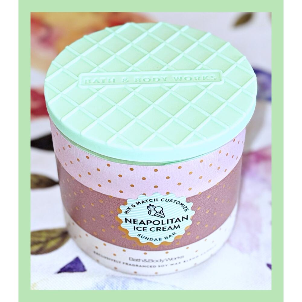 Bath & Body Works Neapolitan Ice Cream Sundae Bar Large 3-Wick Candle 14.5oz